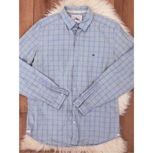 Lacoste Light Blue and Yellow Plaid Long-Sleeve Button-Down Shirt - Size‎ 40